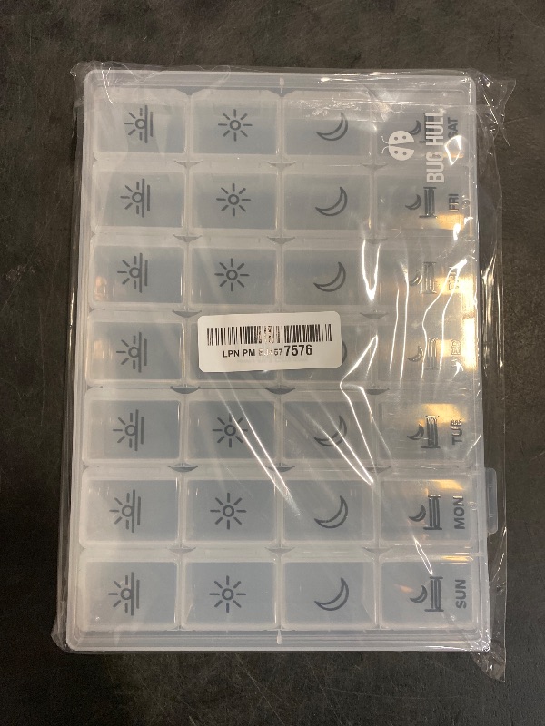 Photo 1 of XL Pill Organizer 4 Times a Day, BUG HULL Extra Large Weekly Pill Box Case, 7 Day Vitamin Container Daily Pill Holder for Cod-Liver Oil, Vitamins, Supplements (White)