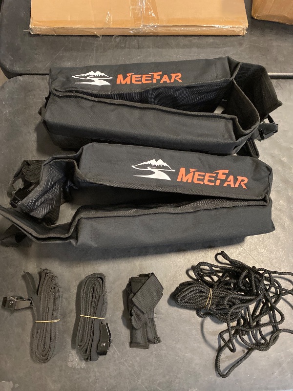 Photo 1 of MeeFar Universal Car Soft Roof Rack Pads Luggage Carrier System for Kayak Surfboard SUP Canoe Include 2 Heavy Duty Tie Down Straps, 2 Tie Down Rope, 2 Quick Loop Strap and Storage Bag