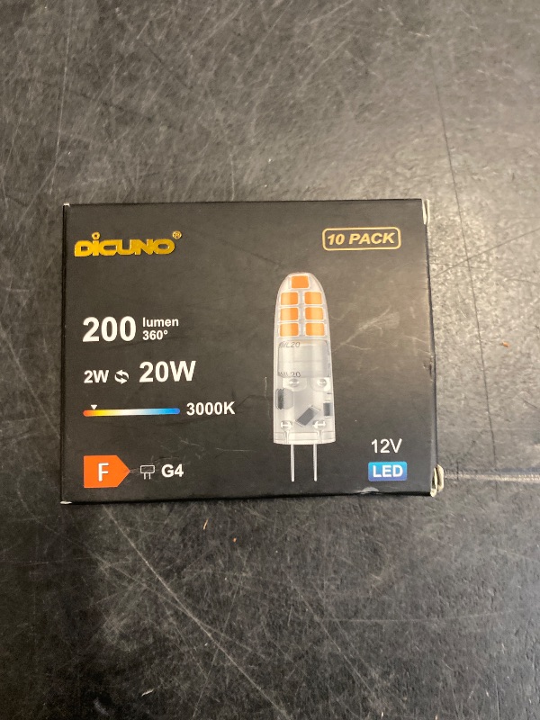Photo 1 of DiCUNO G4 LED Bulb 12V, JC Bi-Pin Base Light Bulbs 2W, Warm White 3000K, T3 Halogen Replacement 20W LED for Landscape Light, Under Cabinet, Chandelier, Non-dimmable, Pack of 10