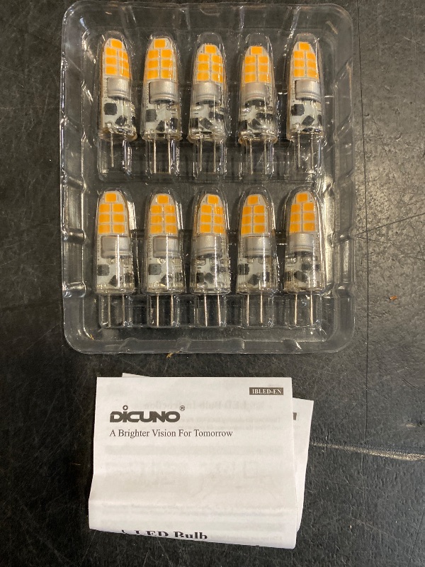 Photo 1 of DiCUNO G4 LED Bulb 12V, JC Bi-Pin Base Light Bulbs 2W, Warm White 3000K, T3 Halogen Replacement 20W LED for Landscape Light, Under Cabinet, Chandelier, Non-dimmable, Pack of 10