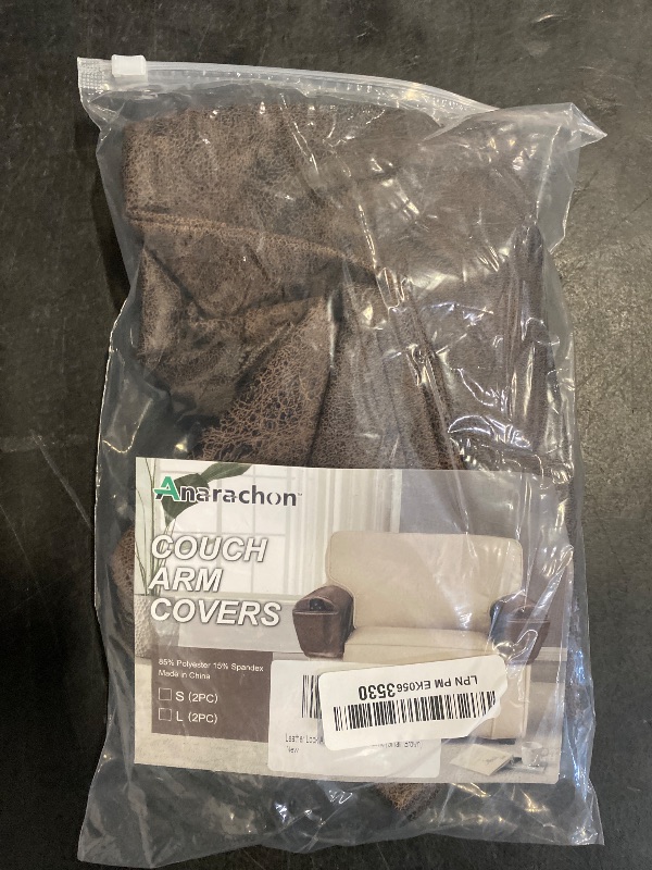 Photo 1 of Leather Look Couch Arm Covers Set of 2 Armrest Covers for Sofa Chair Arm Protectors Stretch Armchair Slipcovers with Pockets Washable Spandex Fabric (Medium, Brown)