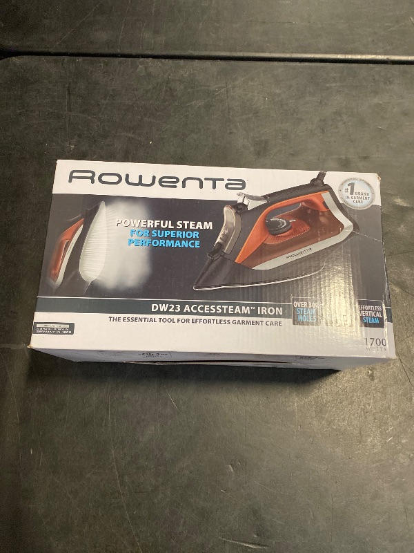 Photo 1 of Rowenta Iron Steamer for Clothes, Stainless Steel Soleplate Steam Iron, Microsteam Holes, 1700 Watts, Lightweight, Auto-off, Black, DW2360