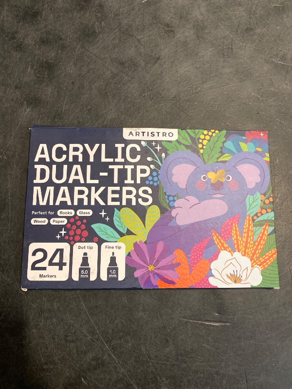 Photo 1 of ARTISTRO Acrylic Paint Markers for Rock, Fabric, Wood, Glass, Craft - 24 Quick Dry Dual-Tip Paint Pens for Halloween Decorations - Pumpkin Painting Kit, Drawing Markers, Art Supplies, Christmas Gift