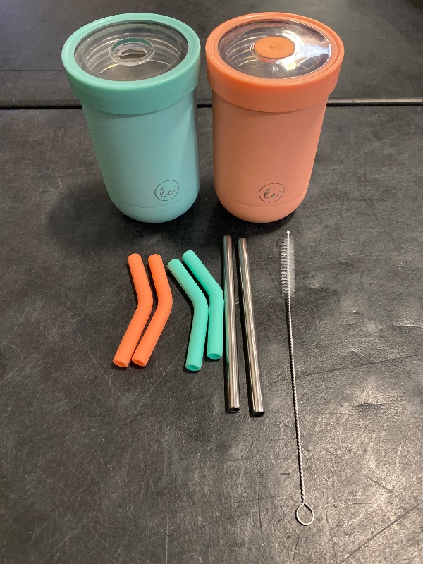 Photo 1 of Double walled Insulated Smoothie cups for kids | Toddler Cups with Straws | Set of 2 Straw Sippy Cup | Stainless steel baby cup with Thermos Lid for Hot Storage | Kids Straw Cups