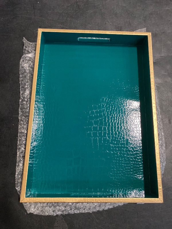 Photo 1 of MAONAME Faux Leather Tray, Rectangular Serving Tray with Handles, Green Decorative Trays for Coffee Table, Shagreen Ottoman Trays for Living Room, Office, 17" x 12"