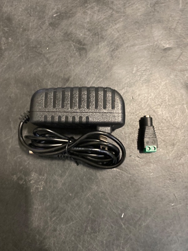 Photo 1 of 12 Volt 2A Power Adapter Supply, AC 100-240V to DC 12 V Power Supply Transformer Charger Wall Plug for DC12V Light Security CCTV Camera, Black, 8x5x3.3 cm