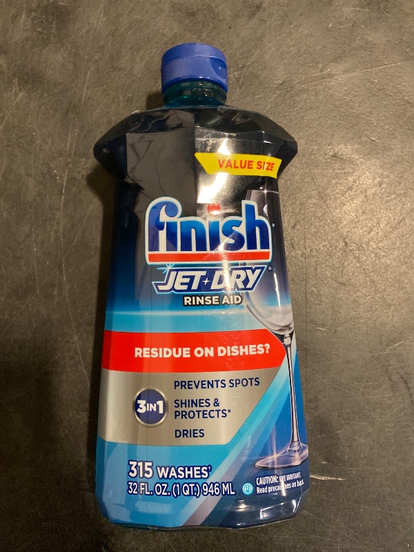 Photo 1 of Finish Jet-Dry Dishwasher Rinse Aid, Compatible with Dishwasher Detergent, Prevents Spots & Residues, Dries, Shine & Protects, 32 oz, 300 washes