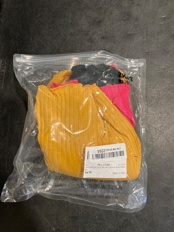 Photo 1 of 9Y - OYOANGLE Girl's 3Pcs Rib-Knit Short Sleeve Crop Top Crew Neck Lettuce Trim Crop Tee Top Pink Yellow Black 9Y