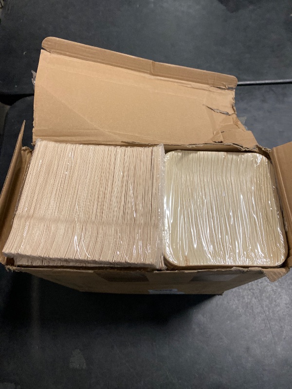 Photo 1 of Irenare 400 Pcs 6 Inch Palm Leaf Plate Set, Compostable Grease Resistant Square Plates, Wooden Forks, Wooden Dinnerware, Disposable Wood Alternative Bamboo Plates