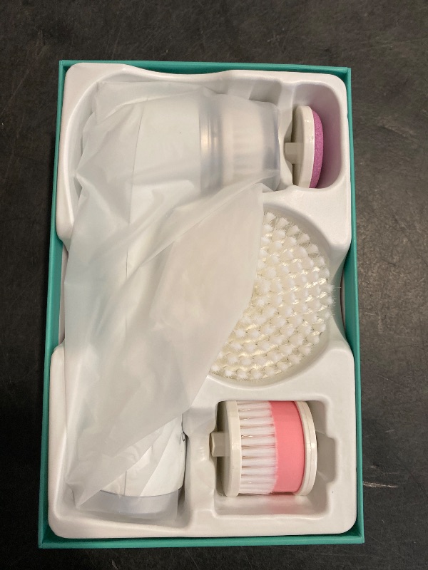 Photo 1 of VOGOE Facial Cleansing Brush Rechargeable, Spin Face Wash Brush IPX7 Waterproof Electric Face Scrubber Exfoliator, 3 Speeds & 5 Brushes for Cleansing and Exfoliating, White