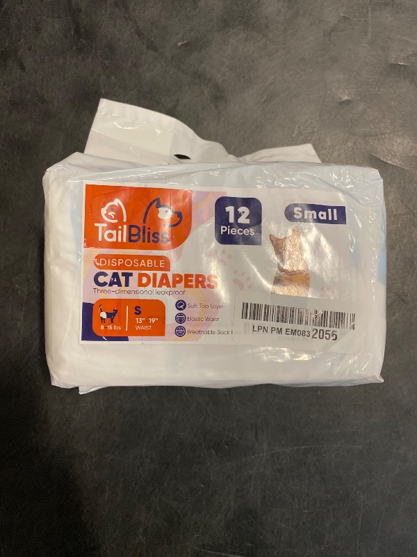 Photo 1 of TailBliss Disposable Female Cat Diapers, 12 Count | Three Dimensional Leak-Proof Protection, Wetness Indicator and Breathable Back Film (Small)