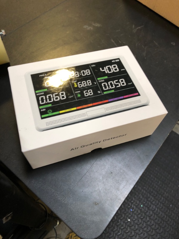 Photo 1 of 16 in 1 Air Quality Monitor Indoor 7" Display 9 AQI+7 AQI Alerts Air Quality Meter for CO2, TVOC, PM2.5 PM1.0 PM10, HCHO, Temperature Humidity AQI & Time, Air Detector Air Quality Tester for Home