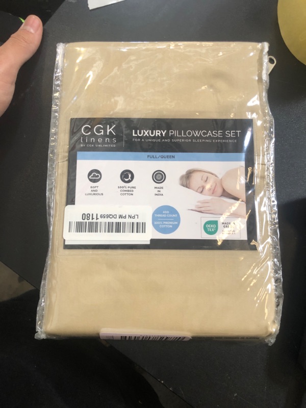 Photo 1 of 100% Cotton Pillow Cases Queen Size - Cooling, Breathable & Soft Pillowcase Covers Set of 2-400 Thread Count Cotton - Wrinkle & Fade Free - Machine Washable Protectors - Luxury Hotel Bedding - Beige