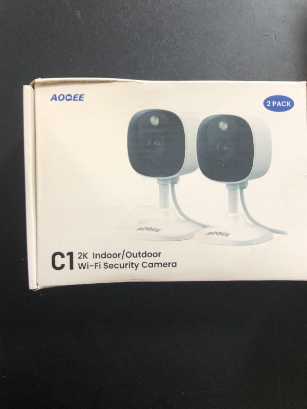 Photo 1 of AOQEE 2K Cameras for Home Security-Outdoor/Indoor Camera for Dog/Cat/Pet/Nanny/Baby, Color Night Vision, White Light, Siren, 24/7 SD Recordings, Works with Alexa/Google Home, C1-White-2P (2.4Ghz WiFi)