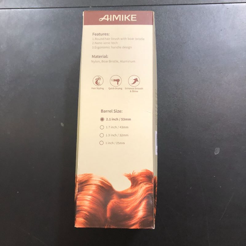 Photo 1 of AIMIKE Round Hair Brush, Nano Thermal Ceramic & Ionic Tech, 2.1 Inch Barrel with Boar Bristles for Enhanced Texture, Golden, Hair Drying, Styling, Curling and Shine + 4 Free Clips