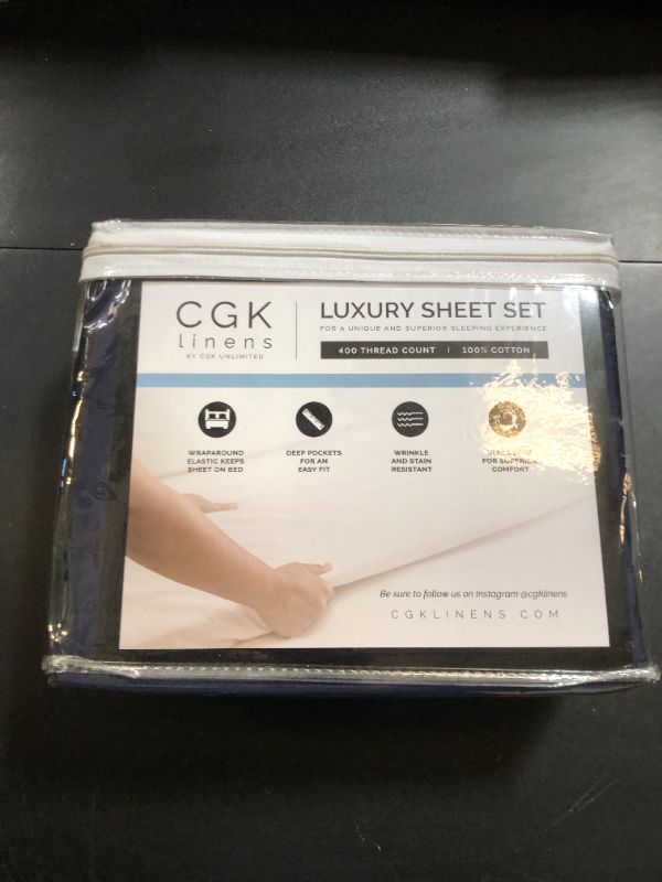 Photo 1 of 400 Thread Count Cotton Sheet Set - Queen Size 100% Cotton Sheets - Easily Fits 8" to 16" Mattress - Silky-Soft, Wrinkle Free, Breathable & Comfy - Deep Pockets & Hotel Quality Bedding Set - Navy Blue