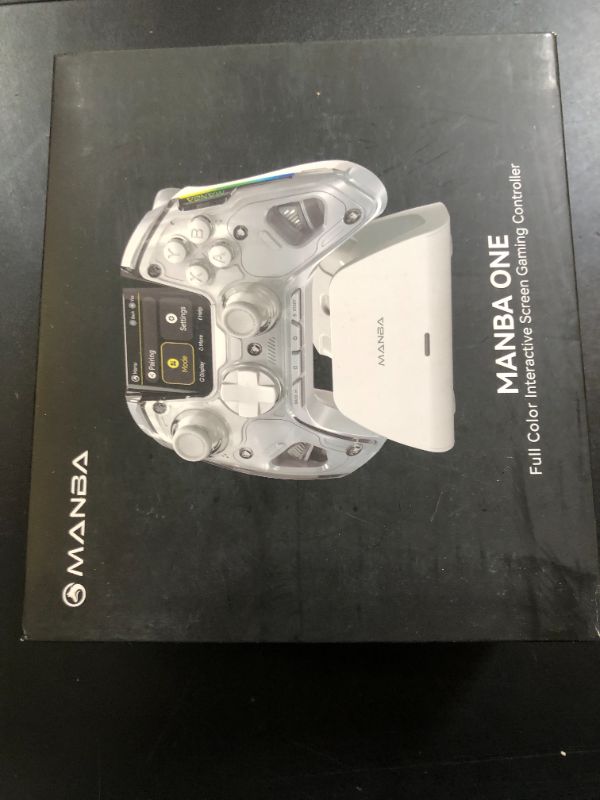 Photo 1 of ManbaOne Interactive Screen Wireless Gaming Controller for PC/Switch/iOS/Android,Hall Effect Stick & Trigger,RGB Lighting,Remappable Buttons,1800mAh with Charging Dock (White)