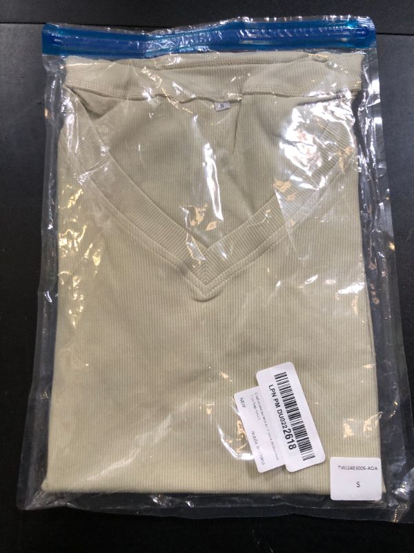 Photo 1 of Chulianyouhuo Women's V Neck Ribbed Knit Tops Short Sleeve Slim Fitted T Shirts Summer Casual Basic Tee Tops Sage Green