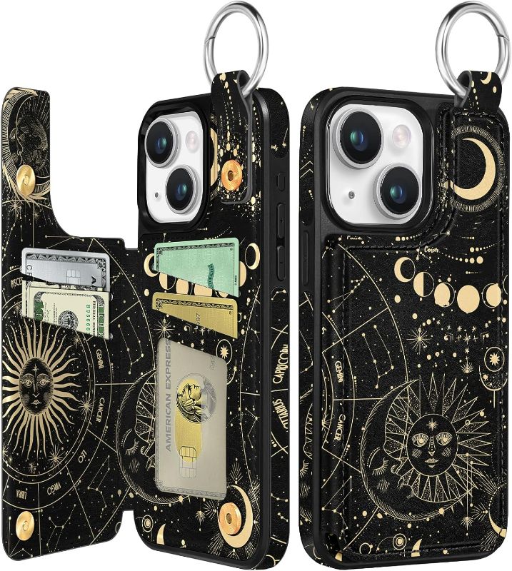 Photo 1 of Shorogyt Compatible with iPhone 14 Wallet Case with Card Holder - Designer Constellation Pattern Kickstand Magnetic Clasp Back Flip Folio Leather Phone Covers for Women Men Girls