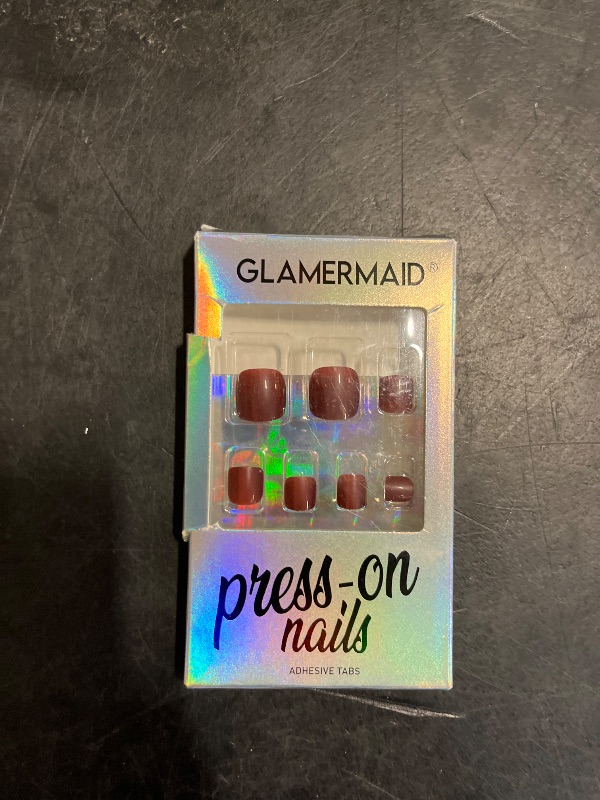 Photo 1 of GLAMERMAID Press on Toenails, Spring Summer Dark Red Gel Glue on Toe Nails, 24Pcs Glossy Toe Nails Reusable UV Finish Fake Nails Acrylic False Nails Manicure Kits for Women