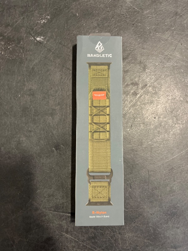 Photo 1 of Bandletic Nylon Band Compatible with Apple Watch Ultra/Ultra 2 Bands 49mm 46mm 45mm 44mm 42mm(Series 3), Rugged Tactical Wide Sport Loop for iWatch Ultra/Series 10 SE 9 8 7 6 5 4 Men, M-Army Green