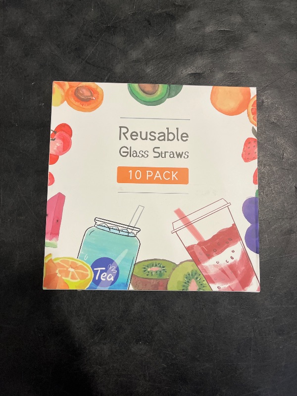 Photo 1 of RENYIH 10 Pcs Reusable Bent Glass Drinking Straws,9''x10 mm Colorful Glass Straws for Beverages, Shakes, Milk Tea, Juices,Set of 10 Bent with 2 Cleaning Brushes -Shatter Resistant