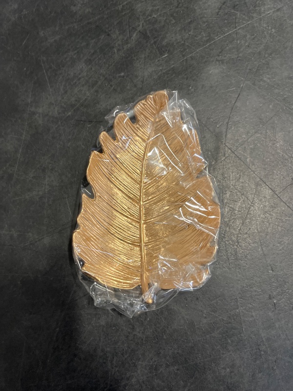 Photo 1 of Metal Jewelry Dish, Small Leaf Shaped Ring Holder Jewelry Organizer, Trinket Dish Vanity Tray for Dresser Christmas Birthday Wedding Gifts
