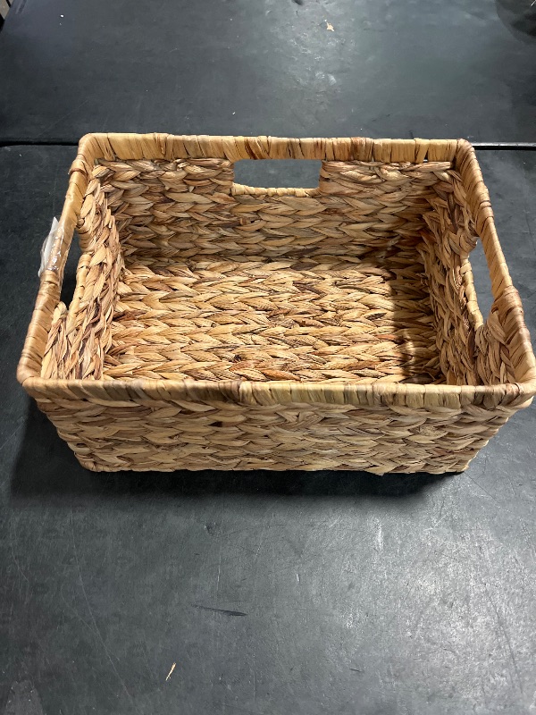 Photo 1 of StorageWorks Large Rectangular Wicker Basket, Water Hyacinth Storage Basket with Built-in Handles, 1 Pack