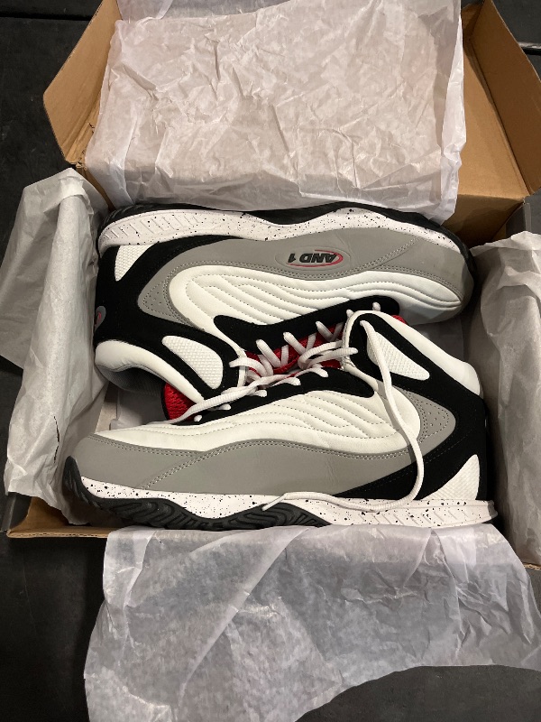 Photo 1 of (M) AND1 Pulse 3.0 Basketball Shoes for Men, Indoor or Outdoor, Street or Court Basketball Sneakers Men - Black, Red, or White - White/Medium Grey/Black, 10.5 Medium