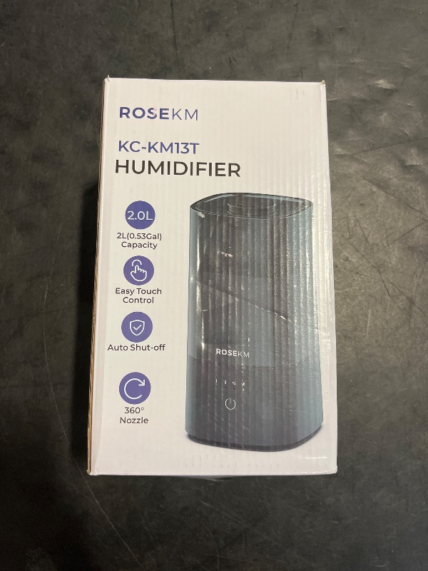 Photo 1 of ROSEKM Humidifiers for Bedroom, 2.0L Cool Mist Humidifier for Home Plant and Baby Nursery, Quiet Ultrasonic Humidifier with 360° Nozzle, Auto Shut-Off, Filterless, Black