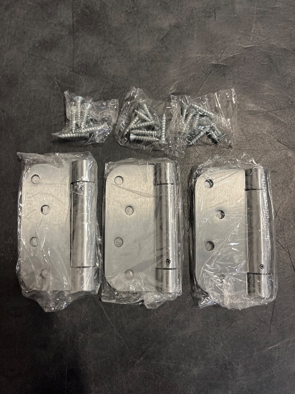 Photo 1 of 4 Inch Self Closing Satin Nickel Door Hinge 5/8" Radius Corner 3pack, Adjustable Tension for Garage, Front Door, Back Door, Left and Right Hand Door, UL Listed