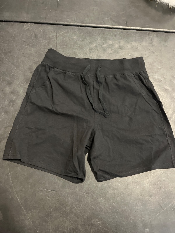 Photo 1 of (L) Hanes Women's Pocket Drawstring Cotton Inseam Shorts, Black, Large