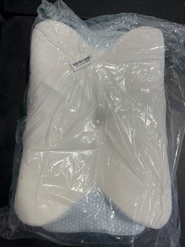Photo 1 of Coperat Cervical Pillow for Neck and Shoulder Pain Relief Contour Pillow Ergonomic Neck Support Pillow for Side Back Stomach Sleepers with Cooling Pillowcase, White&Blue
