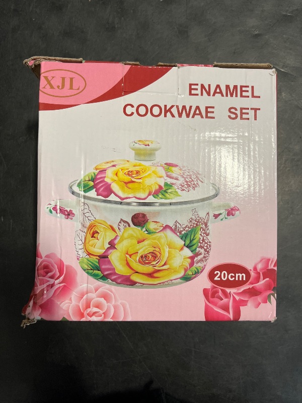 Photo 1 of SOUJOY Enamel Stockpot with Lid, 2.8 Quart Retro Cooking Pot, Vintage Floral Stew Bean Simmer Pot with Handle, Kitchen Soup Pot, Safe for Induction Cookers, Gas Stove