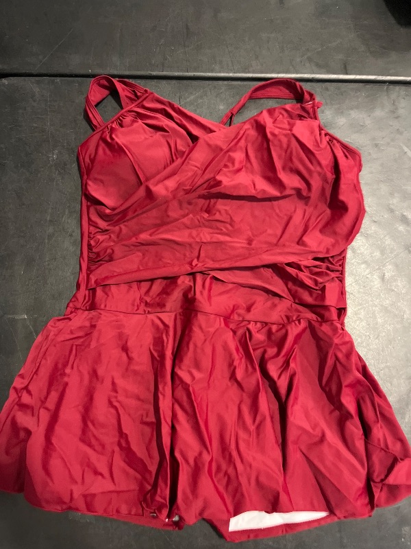 Photo 1 of Size 18-20 - Zando Floral Women's Tummy Control Swim Dress | One Piece Swimsuit with Skirt & Boyshort for Over 50 Red Wine18-20