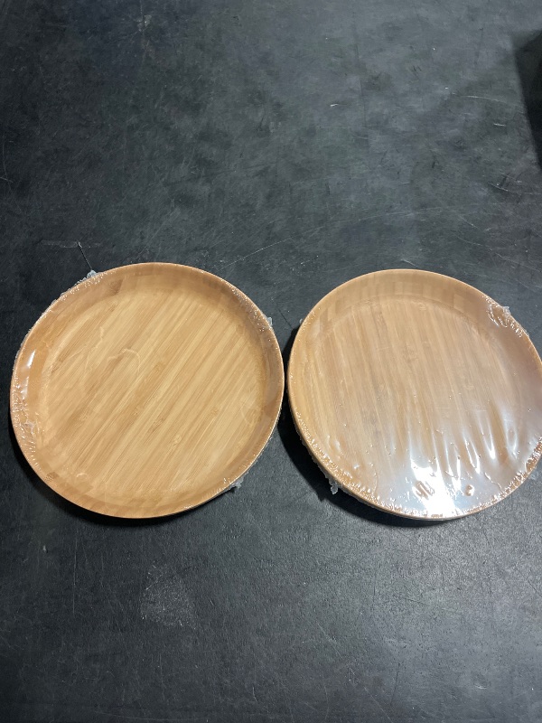 Photo 1 of Cluzelar 7.5in Round Bamboo Wooden Plates - 2PCS Reusable Dinner Plates for Food, Snack, Dessert