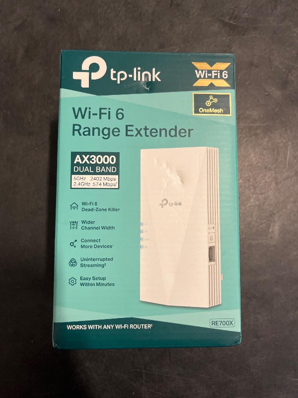 Photo 1 of TP-Link AX3000 WiFi 6 Range Extender Internet Booster(RE700X), Dual Band, AP Mode w/Gigabit Port, OFDMA, Beamforming, APP Setup, OneMesh Compatible