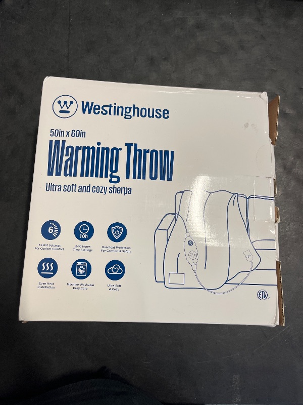 Photo 1 of Westinghouse Electric Blanket Throw Size, Soft Plush Sherpa Heated Blanket with 6 Heating Levels & 2-10 Hours Auto-Off, Machine Washable, 50x60 inches, Grey