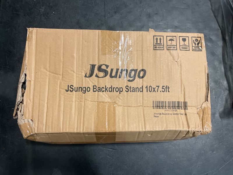 Photo 1 of JSungo Backdrop Stand, Adjustable 10x7.5 FT Background Stand Backdrop for Parties, Photo Video Studio, Portable Photography Backdrop Stand with Carrying Bag, 6 Backdrop Clamps, and 2 Stand Bags