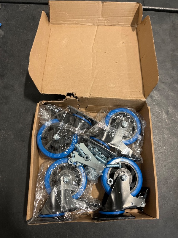 Photo 1 of 4" Caster Wheels Set of 4, Heavy Duty Casters with Brake, Safety Dual Locking casters, No Noise Wheels with Polyurethane Foam, Load 2200LBS (Two Hardware Kits for Free)