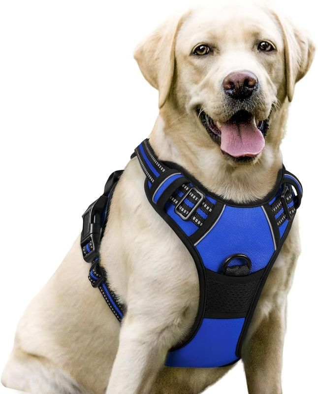 Photo 1 of rabbitgoo Dog Harness No Pull with 2 Leash Clips, Adjustable Soft Padded, Reflective Oxford No Choke Pet Vest with Easy Control Handle for Large Dogs, Dazzling Blue, L