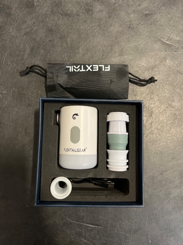 Photo 1 of FLEXTAILGEAR 4.5kPa Air Pump for Inflatables, Portable Air Mattress Pump with Led Light, 3600mAh Emergency Battery Power Supply, 50-500 lumens Light for Camping, Air Mattress, Sleeping Pads