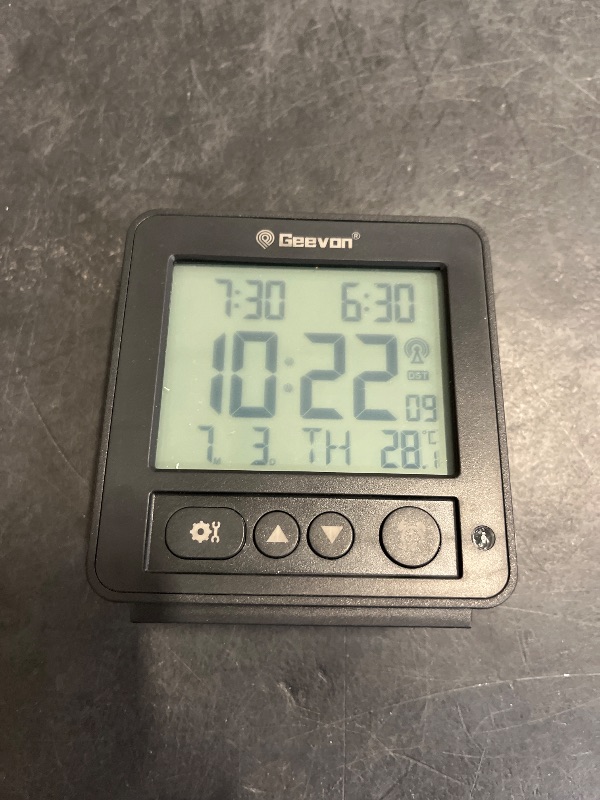 Photo 1 of Geevon Small Atomic Travel Alarm Clock with Auto/8s Backlight, 2 Alarm Settings, Temperature, Increasing Beep Sounds Digital Atomic Travel Clock Battery Operated for Bedroom, Bedside, Black