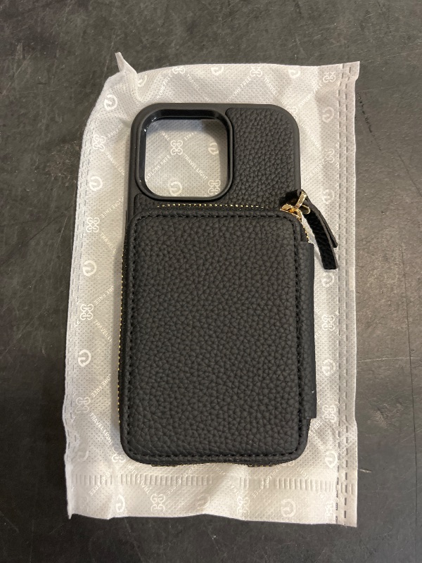Photo 1 of ZVE for iPhone 14 Pro Wallet Case, Card Holder Zipper Crossbody Phone Case with Wrist Strap, RFID Blocking Leather Purse for Women Compatible with iPhone 14 Pro, 6.1 inch, 2022-Black