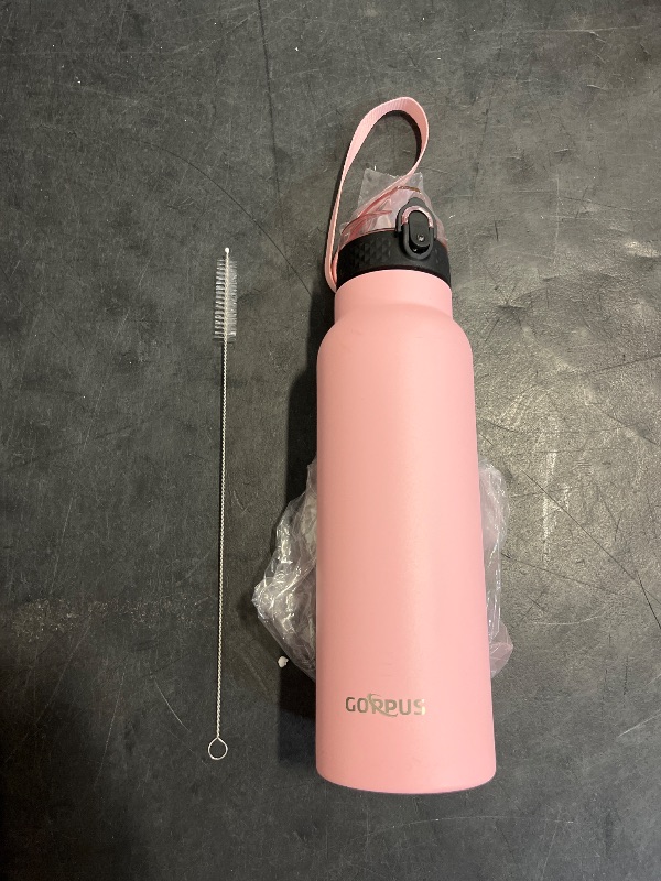 Photo 1 of GOPPUS 24 oz Insulated Double Wall Vacuum Water Bottle With Straw Stainless Steel Sports Water Cup Leakproof Wide Mouth Resusable Water bottles for Kids Men Women Pink-1 Lid