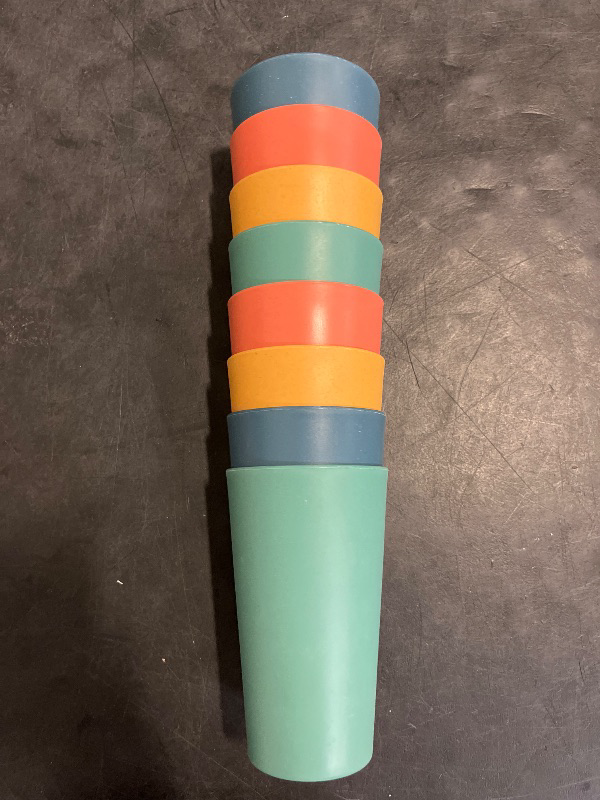 Photo 1 of Homienly Wheat Straw Cups Plastic Cups Unbreakable Drinking Cup Reusable Dishwasher Safe Water Glasses Plastic Stackable Water Tumblers in Multi color(20 OZ 8 PCS)