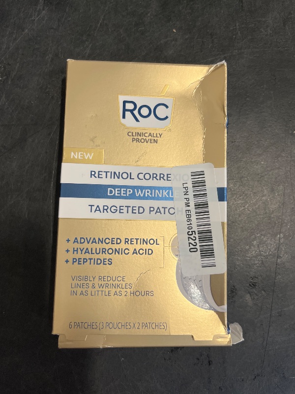 Photo 1 of RoC Retinol Correxion Deep Wrinkle Non-Invasive Targeted Patches with Hyaluronic Acid + Firming Peptides for Forehead, 11 Lines, Crow’s Feet and Laugh Lines, (6 Patches) with Retinol Eye Packette