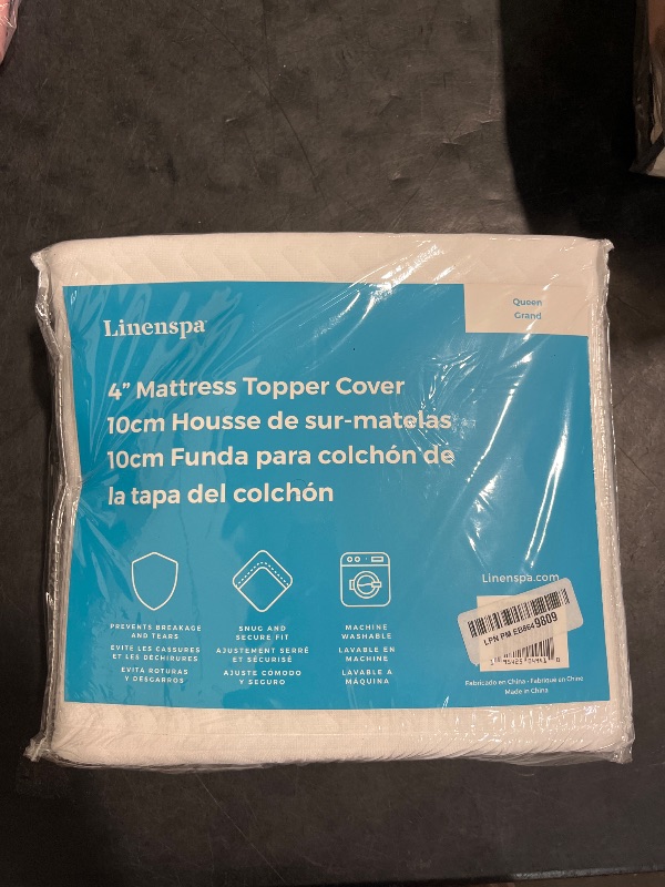 Photo 1 of (Q) Linenspa 4 Inch- Full-Machine Washable – Breathable – Non Slip-Cover for Mattress Topper with Zipper – Topper-Cover Only, White, Queen