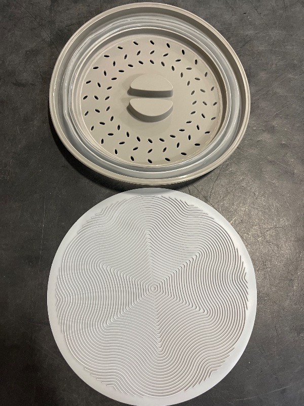 Photo 1 of 2 in 1, Aidacom Microwave Place Mat & Food Cover- Mat as Bowl Holder, for Splatter Guard, Multi-use: Silicone Trivet, Pot Holders, Drying, Baking, Utensils Rest for Kitchen Counter, Grey