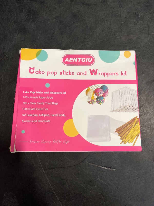 Photo 1 of 300 PCS Cake Pop Sticks and Wrappers Kit, Including 100ct 6-inch Paper Lollipop Sticks, 100ct Clear Candy Treat Bags Parcel, 100ct Gold Twist Ties for Cakepop, Lollipop, Hard Candy, Suckers, Chocolate